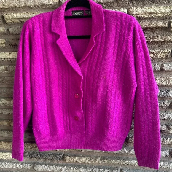 Jeanne Pierre Vintage Fuchsia Angora Rabbit Hair Popover Sweater Size Petite - Picture 1 of 6